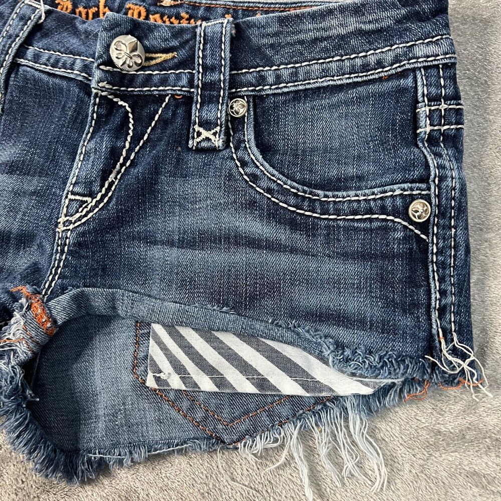 Rock Revival Shorts Womens 25  Blue Camila Easy Boot Frayed Jean Denim - Picture 3 of 13